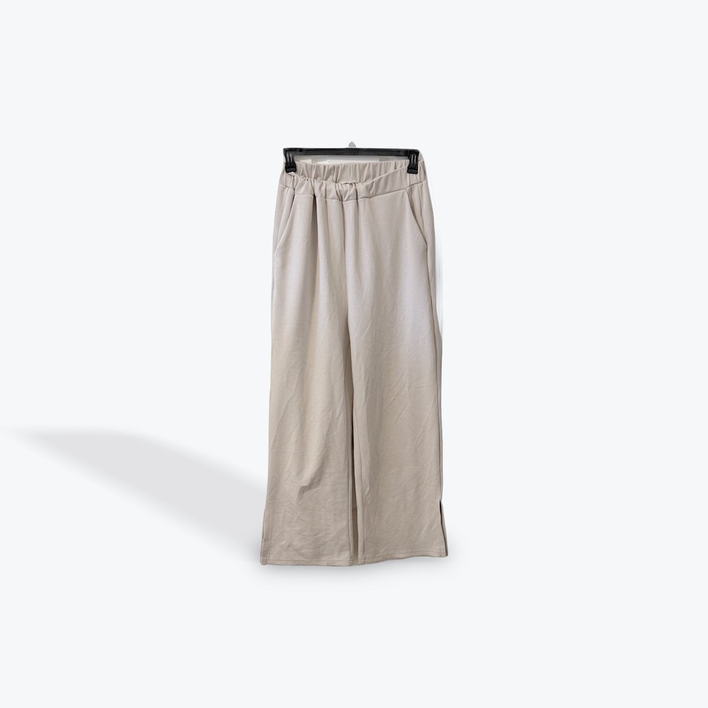 P Cill Womens Beige Wide Leg Lounge Pants High Rise Elastic Waist Size L PP50101